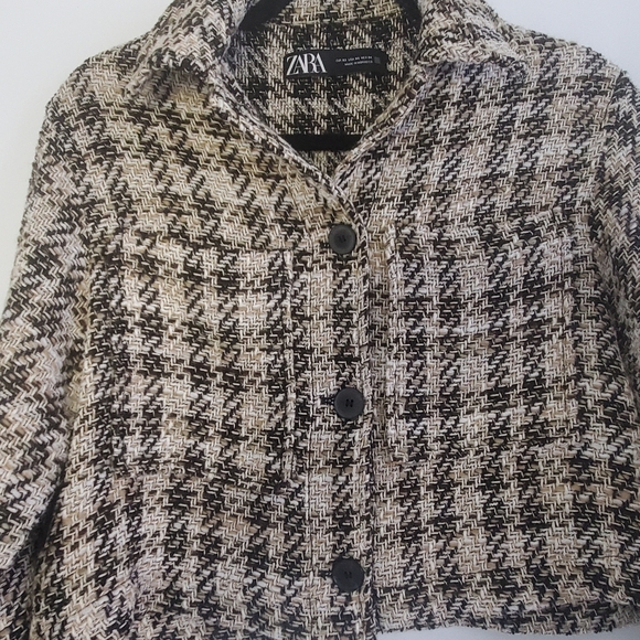 ZARA women's Size XS Plaid cropped button front patch pocket blazer - Picture 3 of 7